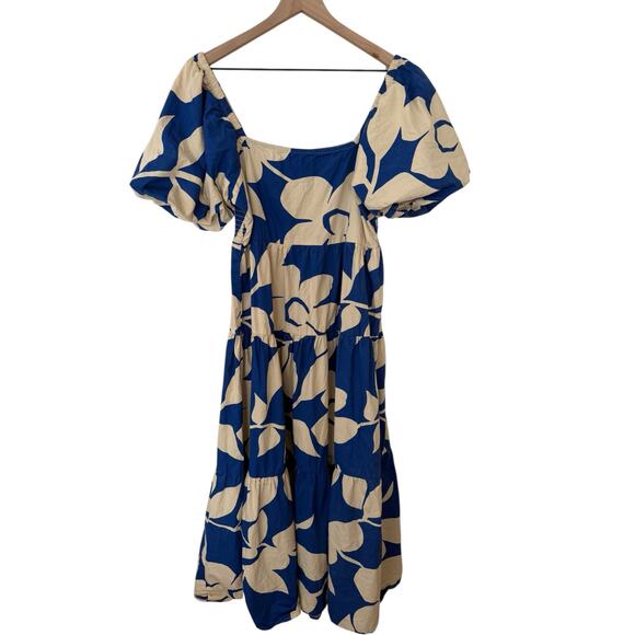 Meadow Rhode Cottagecore Dress Size XL Blue Floral Puff Sleeve Maxi Cotton - Picture 12 of 12